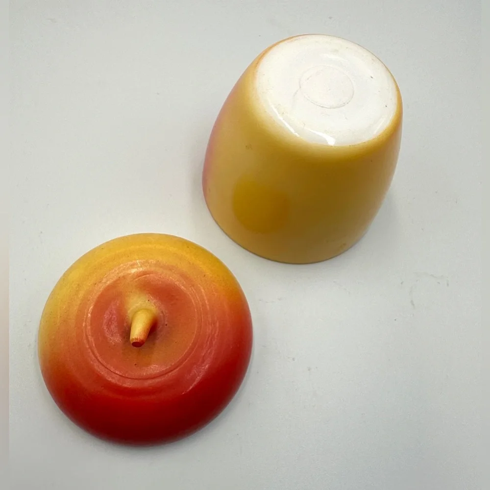 Vtg Hazel Atlas Red & Yellow Milk Glass Apple  Jam Jelly Jar Sugar Bowl W/  Lid